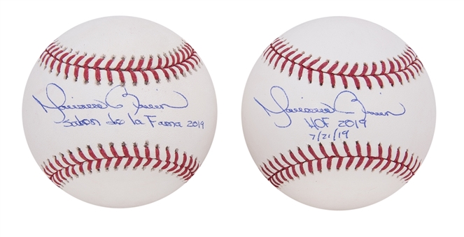 Lot of (2) Mariano Rivera Signed OML Manfred Baseballs with Hall of Fame Inscriptions in English and Spanish (JSA)